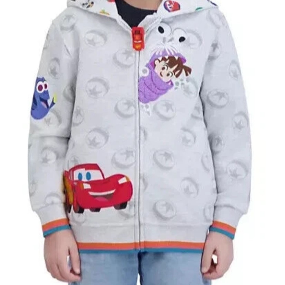 Disney Light Gray Kids Zip-Up Hoodie with Colorful Character Appliqués Unisex 7 - Picture 2 of 7